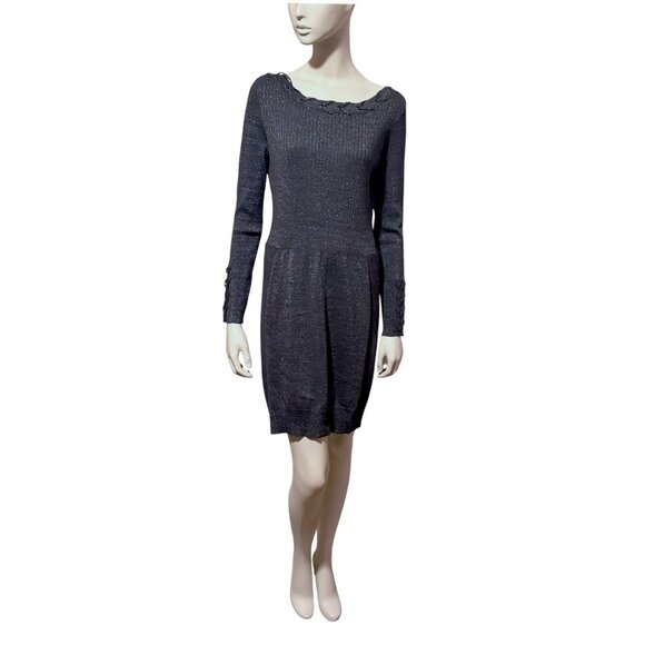 Y2K Cache Mini Dress XL Knit Lace Up Details Bubble Hem Metallic Cocktail - Picture 1 of 6